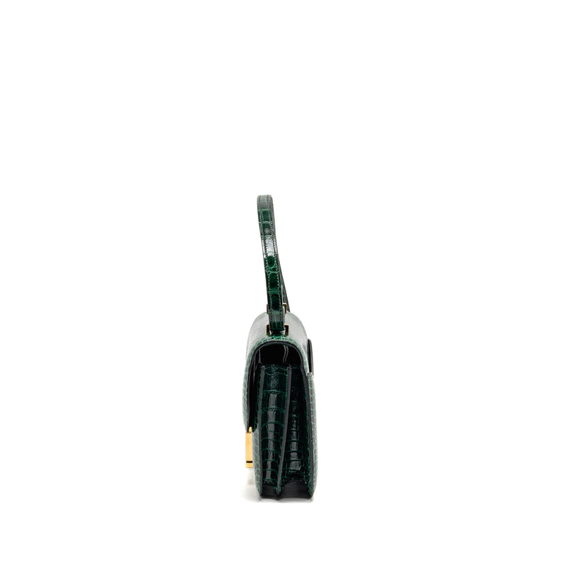 Hermes mini constance shiny alligator mississippiensis vert fonce GHW stamp U