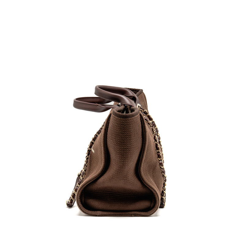 Chanel Deauville tote bag canvas dark brown LGHW (microchip)