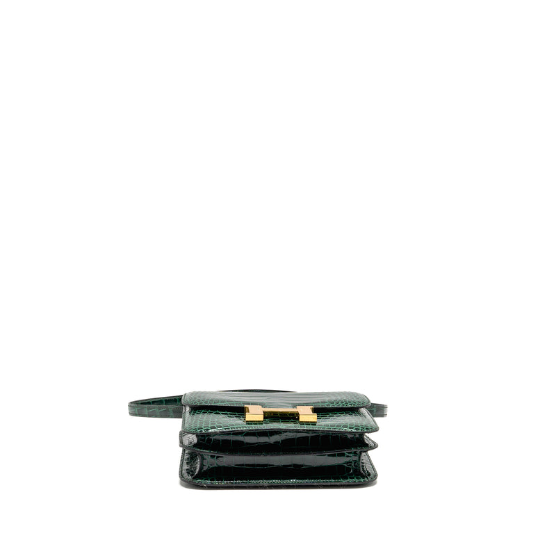 Hermes mini constance shiny alligator mississippiensis vert fonce GHW stamp U