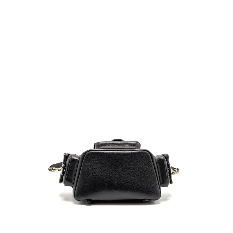 Chanel Triple Pocket Backpack Caviar Black LGHW (Microchip)