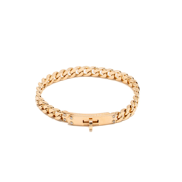 Hermes Size ST Kelly Gourmette Bracelet Rose Gold, Diamonds