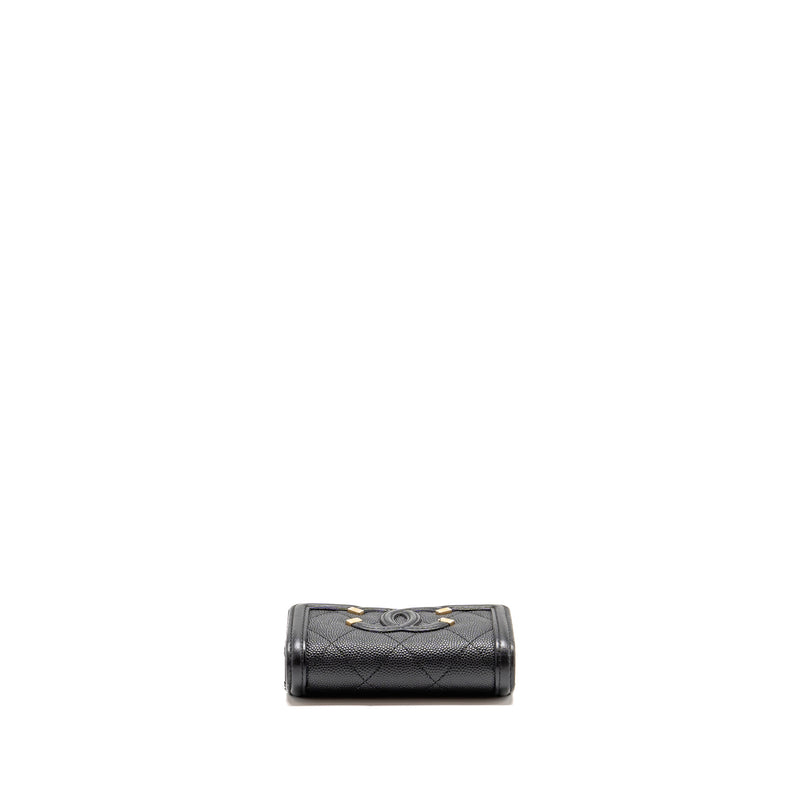 Chanel CC Filigree quilted flap card holder caviar black GHW