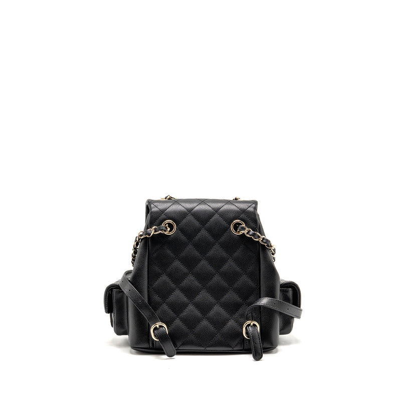 Chanel Triple Pocket Backpack Caviar Black LGHW (Microchip)