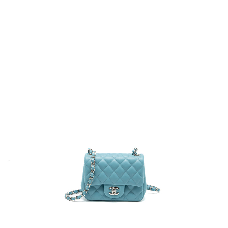 Chanel Mini Square flap bag lambskin Light Blue SHW (microchip)