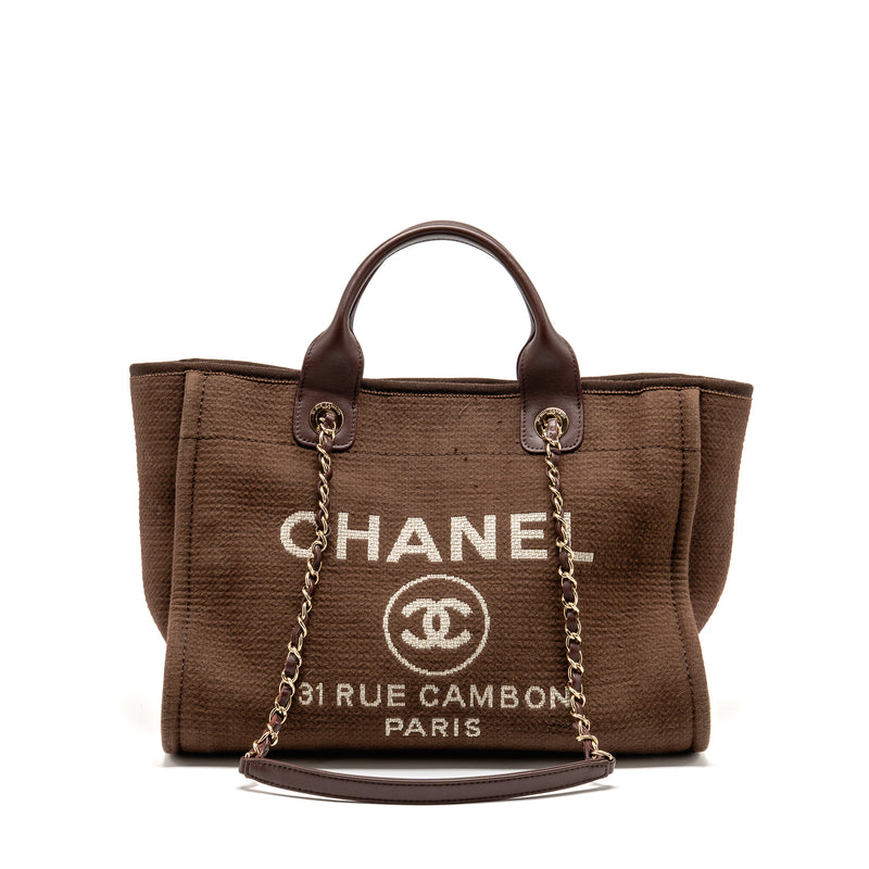 Chanel Deauville tote bag canvas dark brown LGHW (microchip)