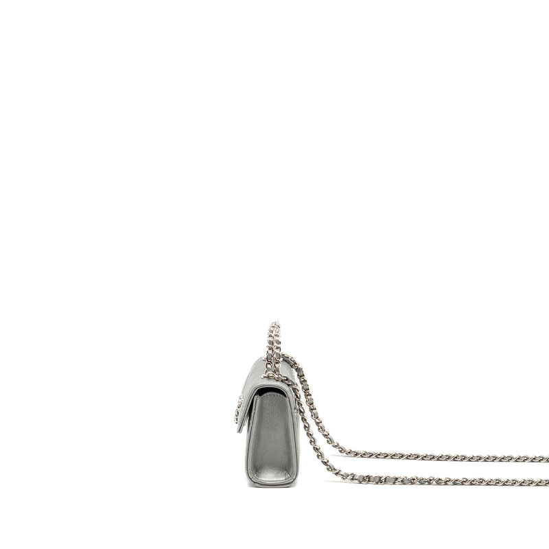 Chanel Top handle mini flap bag with chain lambskin silver SHW (microchip)