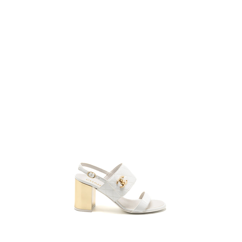 Chanel Size 37 23P CC Logo Sandals Patent Goatskin White GHW