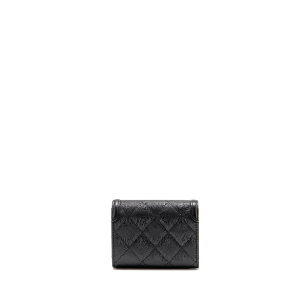 Chanel CC Filigree quilted flap card holder caviar black GHW