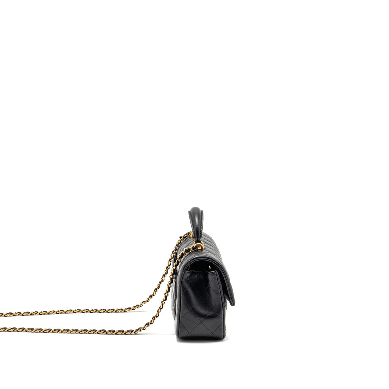 Chanel Top Handle Mini Rectangular Lambskin Black GHW (microchip)