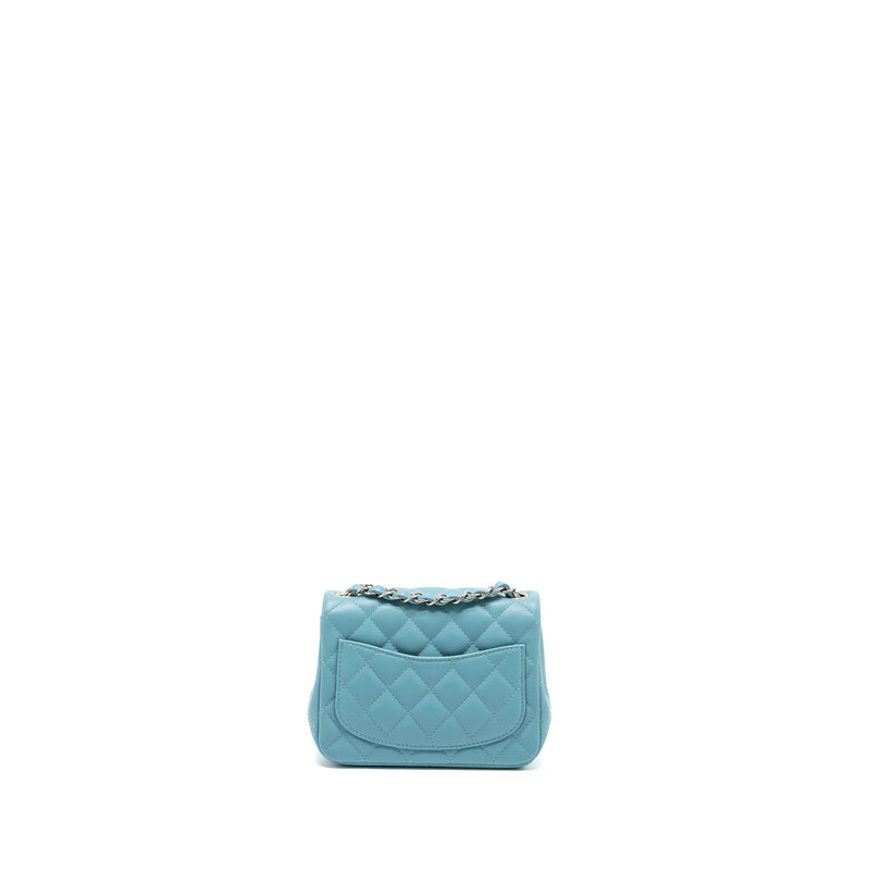 Chanel Mini Square flap bag lambskin Light Blue SHW (microchip)