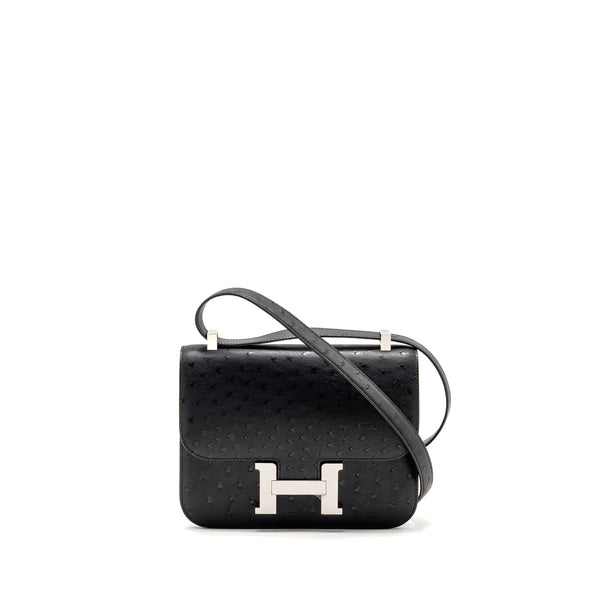 Hermes Constance 24 Ostrich Black SHW Stamp K