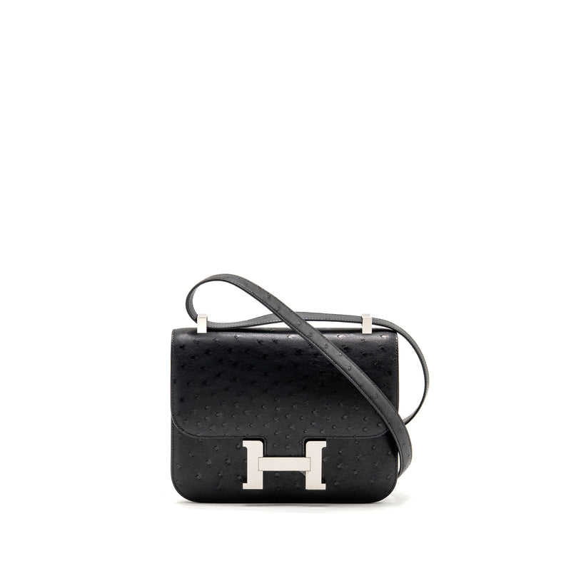 Hermes Constance 24 Ostrich Black SHW Stamp K