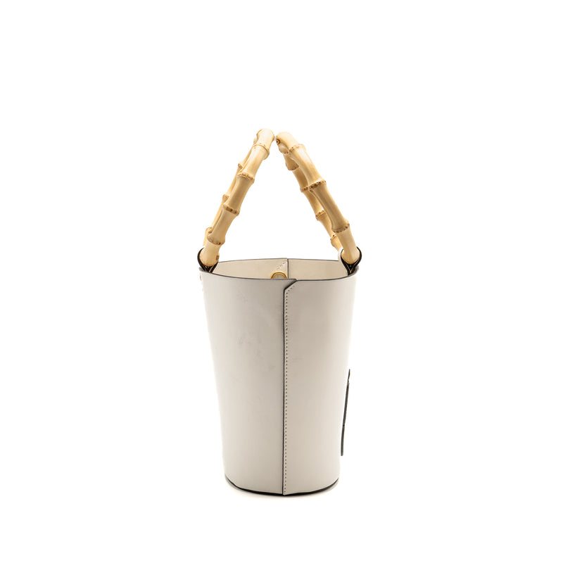 Miu Miu City Sport Bamboo Handle Bucket Bag Leather White GHW