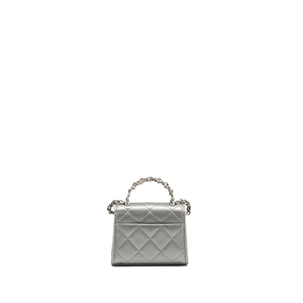 Chanel Top handle mini flap bag with chain lambskin silver SHW (microchip)