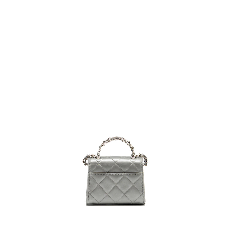 Chanel Top handle mini flap bag with chain lambskin silver SHW (microchip)
