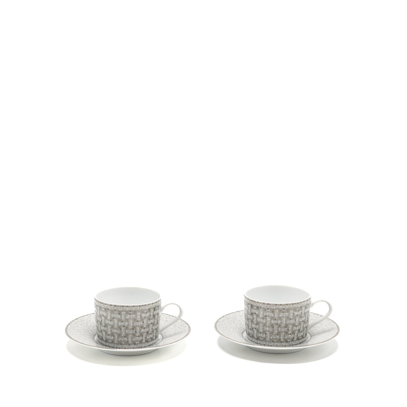 Hermes Mosaique AU 24 Platinum Tea Cup and Saucer