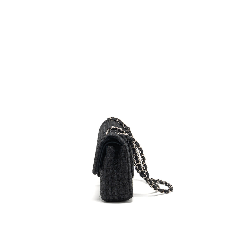 Chanel Medium Classic double flap bag tweed black SHW