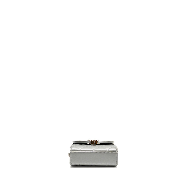 Chanel Top handle mini flap bag with chain lambskin silver SHW (microchip)