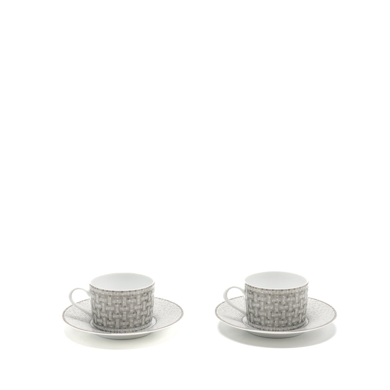 Hermes Mosaique AU 24 Platinum Tea Cup and Saucer
