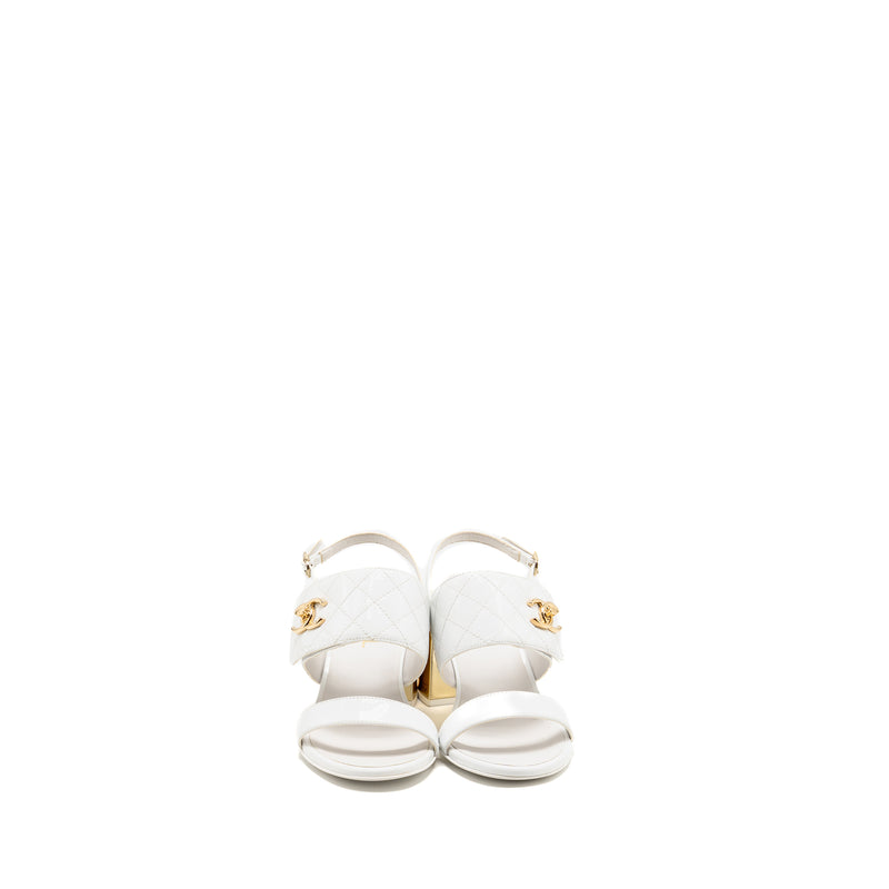 Chanel Size 37 23P CC Logo Sandals Patent Goatskin White GHW