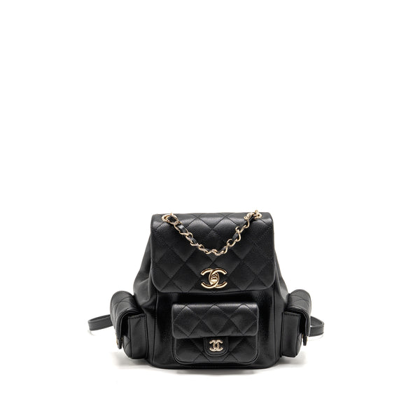 Chanel Triple Pocket Backpack Caviar Black LGHW (Microchip)