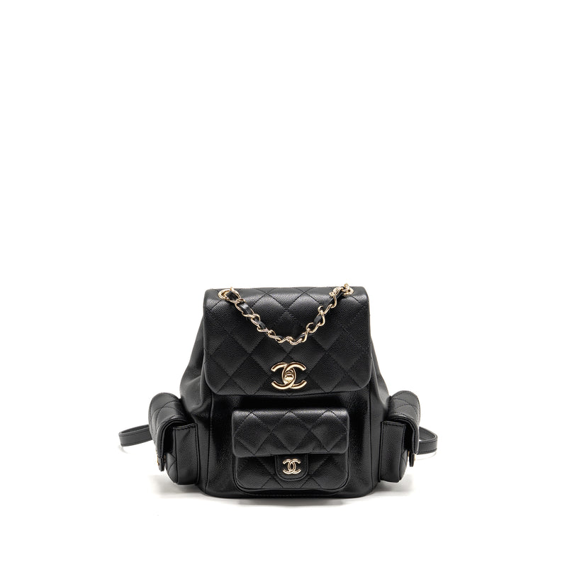 Chanel Triple Pocket Backpack Caviar Black LGHW (Microchip)