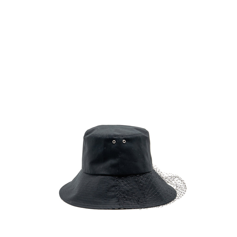 Dior Size 59 Teddy-D Brim Bucket Hat with Veil Black