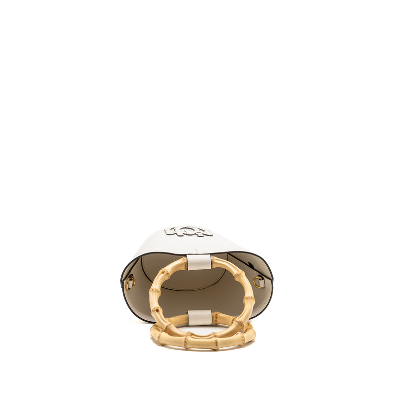 Miu Miu City Sport Bamboo Handle Bucket Bag Leather White GHW