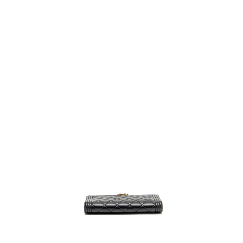 Chanel Boy Bifold Long Wallet Lambskin Black GHW