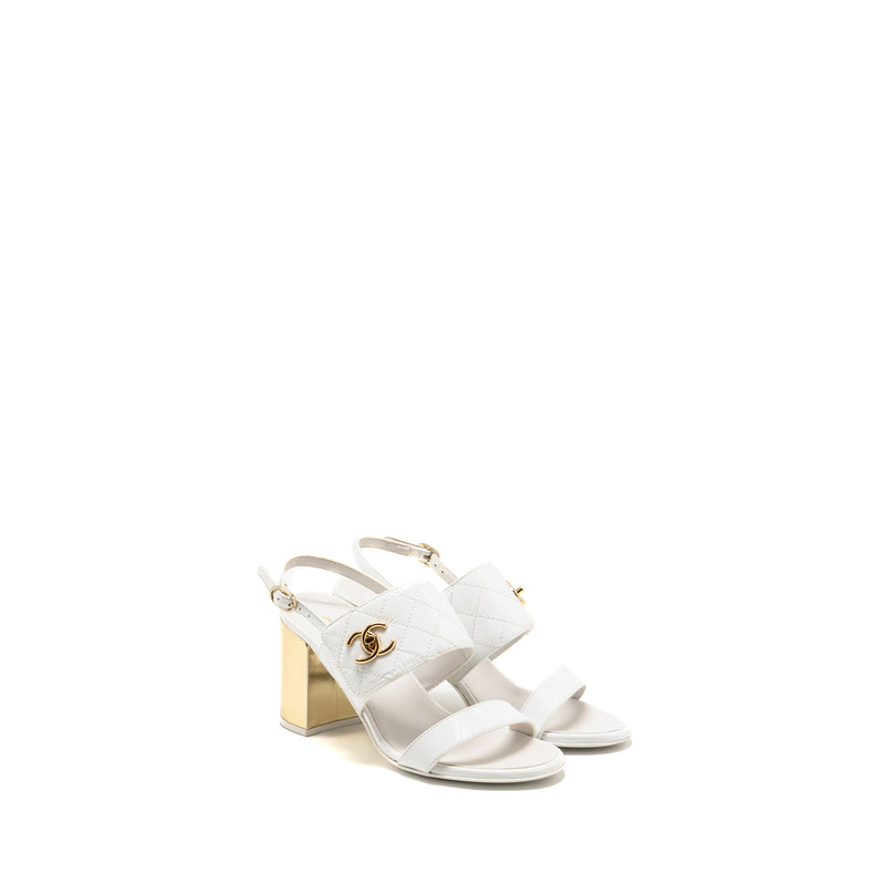 Chanel Size 37 23P CC Logo Sandals Patent Goatskin White GHW