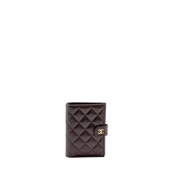 Chanel Quilted Travel Passport Holder Shiny Grained Calfskin Dark Brown LGHW (Microchip)
