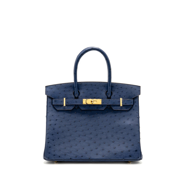 Hermes Birkin 30 Ostrich Blue Iris GHW Stamp T