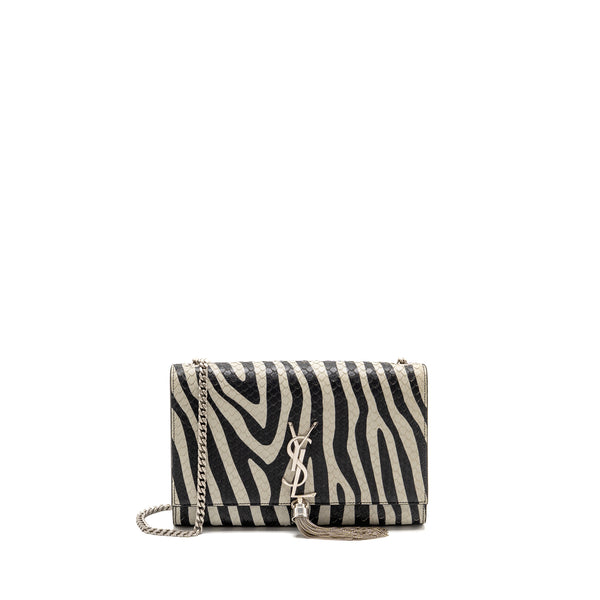 Saint Laurent/YSL Medium Kate Shoulder Bag with Tassel Embossed Leather Black/White SHW