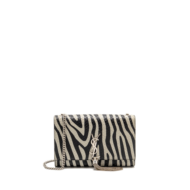 Saint Laurent/YSL Medium Kate Shoulder Bag with Tassel Embossed Leather Black/White SHW