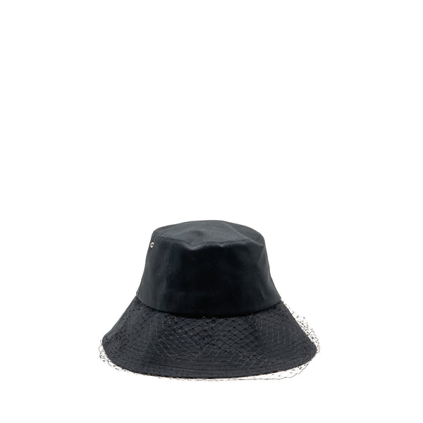 Dior Size 59 Teddy-D Brim Bucket Hat with Veil Black