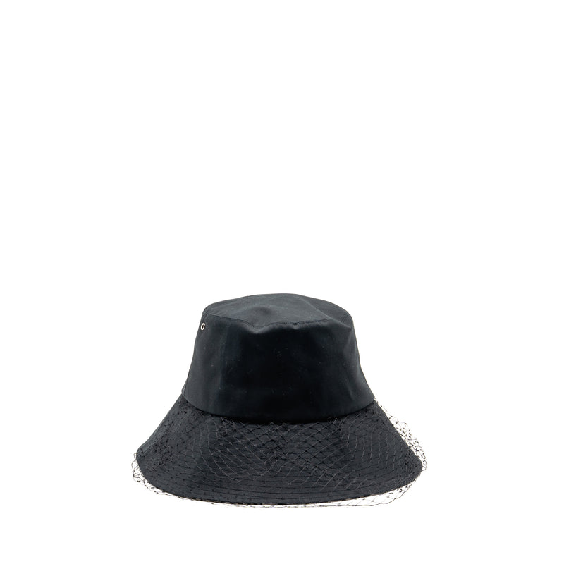 Dior Size 59 Teddy-D Brim Bucket Hat with Veil Black