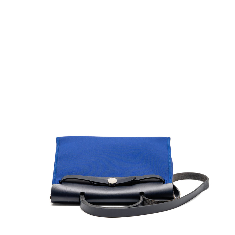 Hermes Herbag 31 Zip Bag Canvas/Hunter Leather Bleu Electrique/Bleu Indigo SHW Stamp A