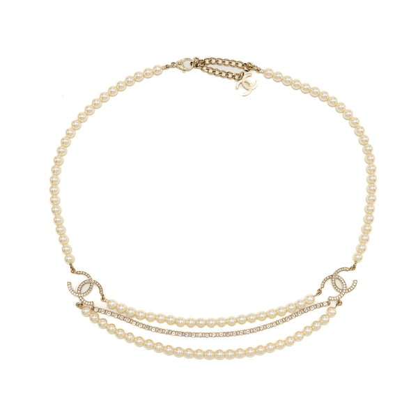 Chanel CC Pearl and Crystal Drop Belt Light Gold Tone