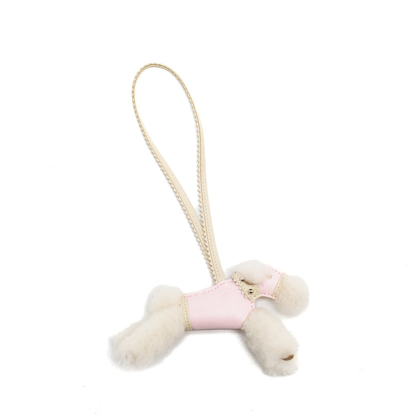 Hermes budy shearing bag charm wool/ leather ecru/ rose darling/ craie Stamp K