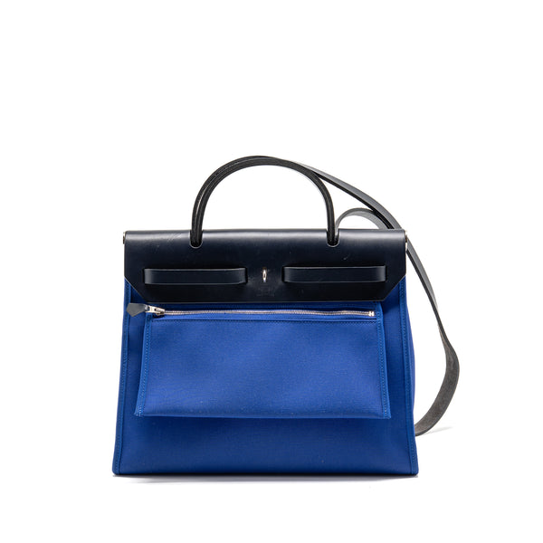 Hermes Herbag 31 Zip Bag Canvas/Hunter Leather Bleu Electrique/Bleu Indigo SHW Stamp A