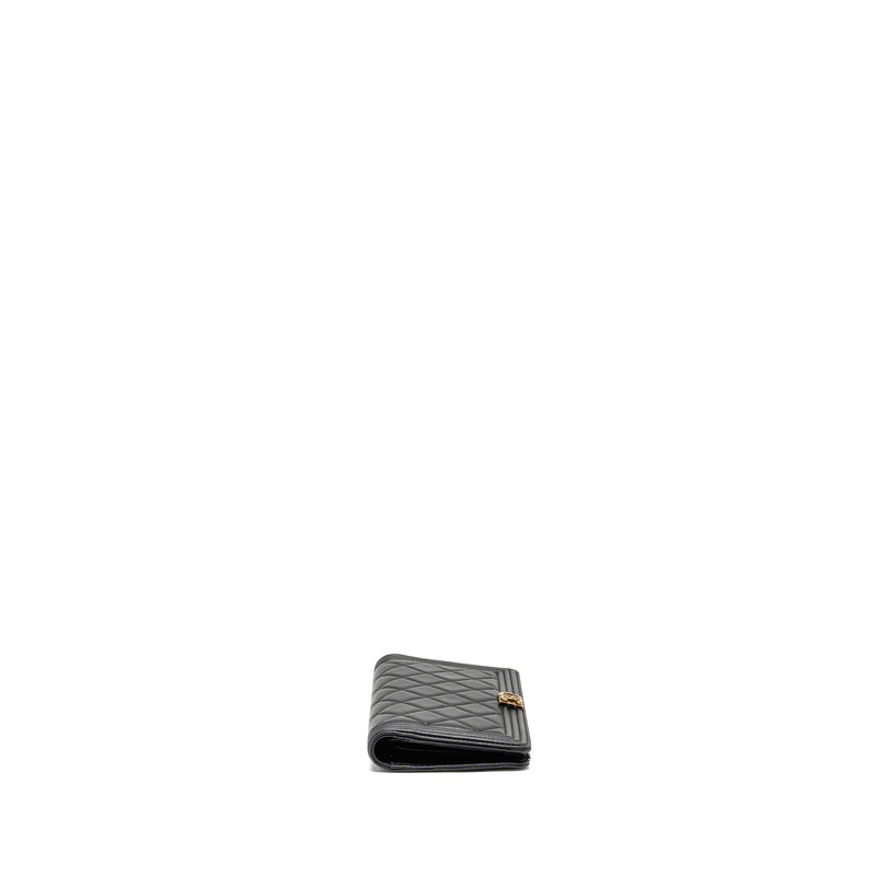 Chanel Boy Bifold Long Wallet Lambskin Black GHW