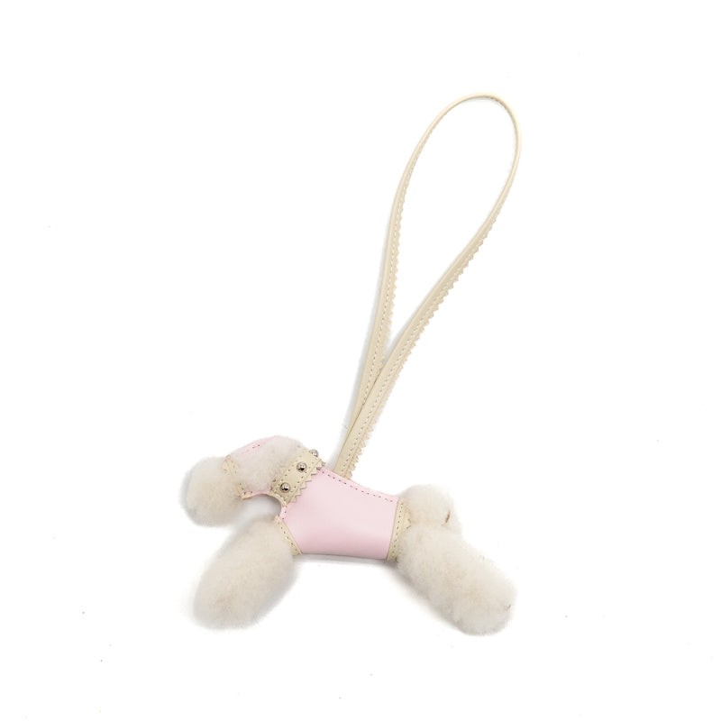 Hermes budy shearing bag charm wool/ leather ecru/ rose darling/ craie Stamp K