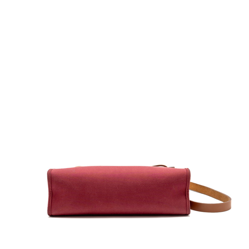 Hermes Herbag 31 Zip Bag Canvas/Hunter Leather Red SHW Stamp Square O