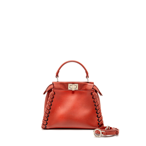 Fendi Mini Peekaboo Whipstitch Lambskin Bloody Mary SHW