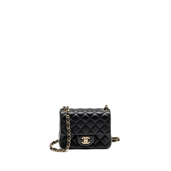 Chanel Classic mini square single flap bag lambskin black LGHW (Microchip)