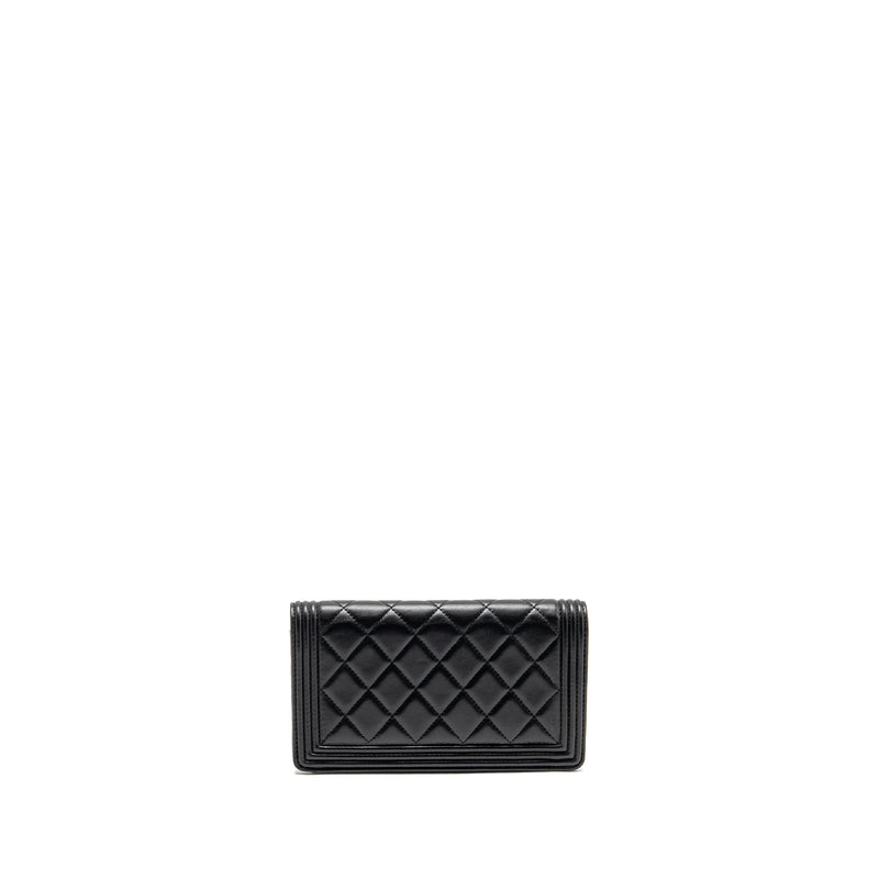 Chanel Boy Bifold Long Wallet Lambskin Black GHW