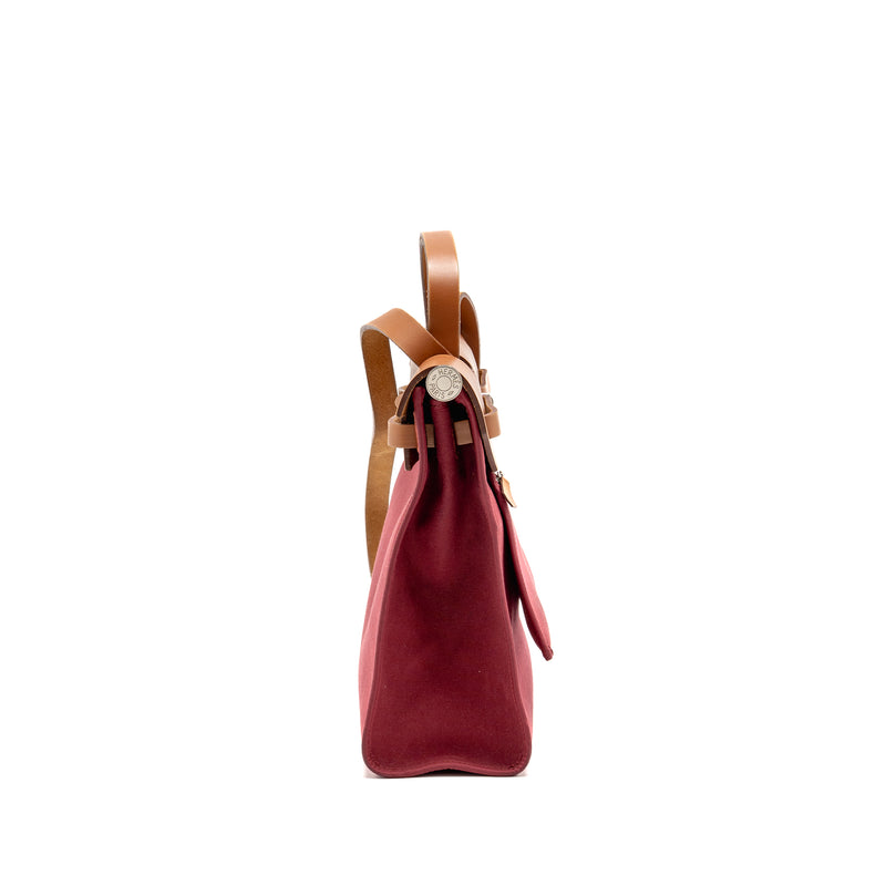 Hermes Herbag 31 Zip Bag Canvas/Hunter Leather Red SHW Stamp Square O
