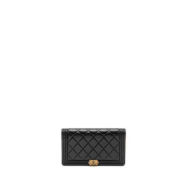 Chanel Boy Bifold Long Wallet Lambskin Black GHW
