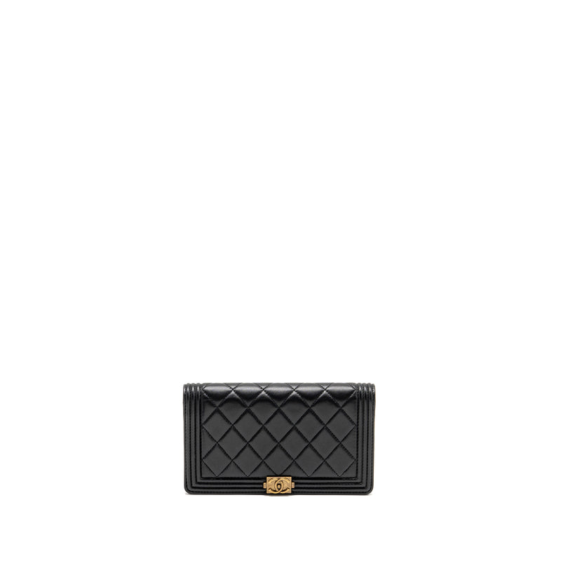 Chanel Boy Bifold Long Wallet Lambskin Black GHW