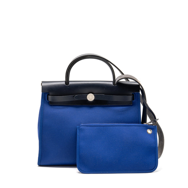 Hermes Herbag 31 Zip Bag Canvas/Hunter Leather Bleu Electrique/Bleu Indigo SHW Stamp A